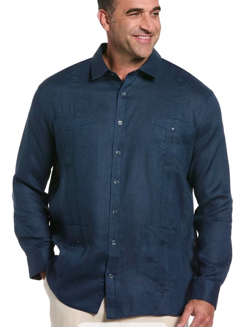 Cubavera Men's Dark Blue Linen Four-Pocket Guayabera Shirt 2XLT